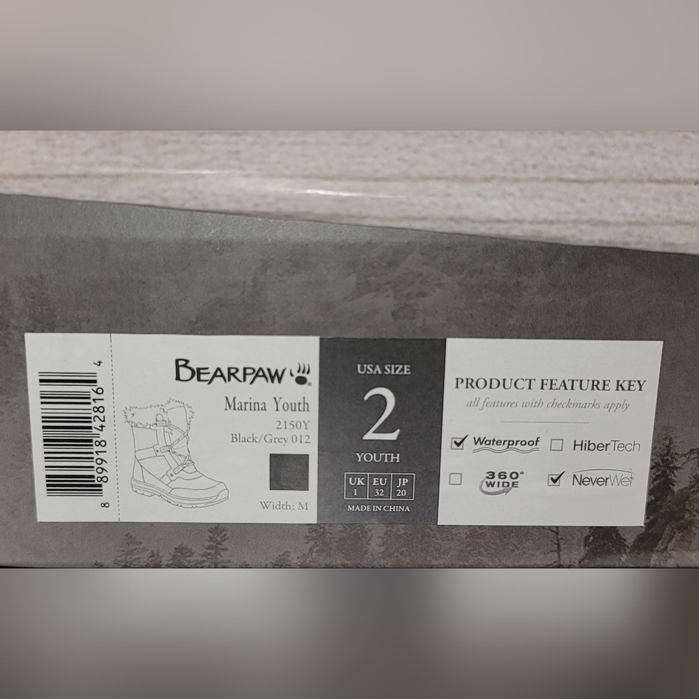 NWT BearPaw Waterproof Marina Gray Snow Boots Size 2 - Picture 8 of 9